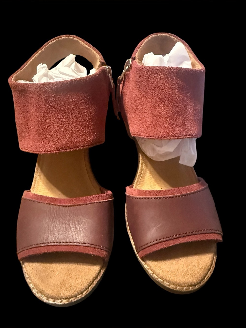 Toms Majorca Block 10015103 Womens Red Suede Zipper Heels Mules Shoes